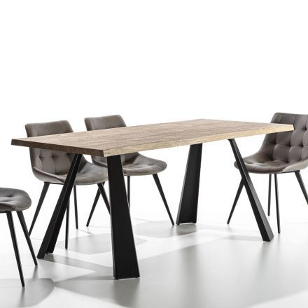 Tavolo da Pranzo Fisso Base Metallo e Piano Impiallacciato Rovere - Termoli  Viadurini