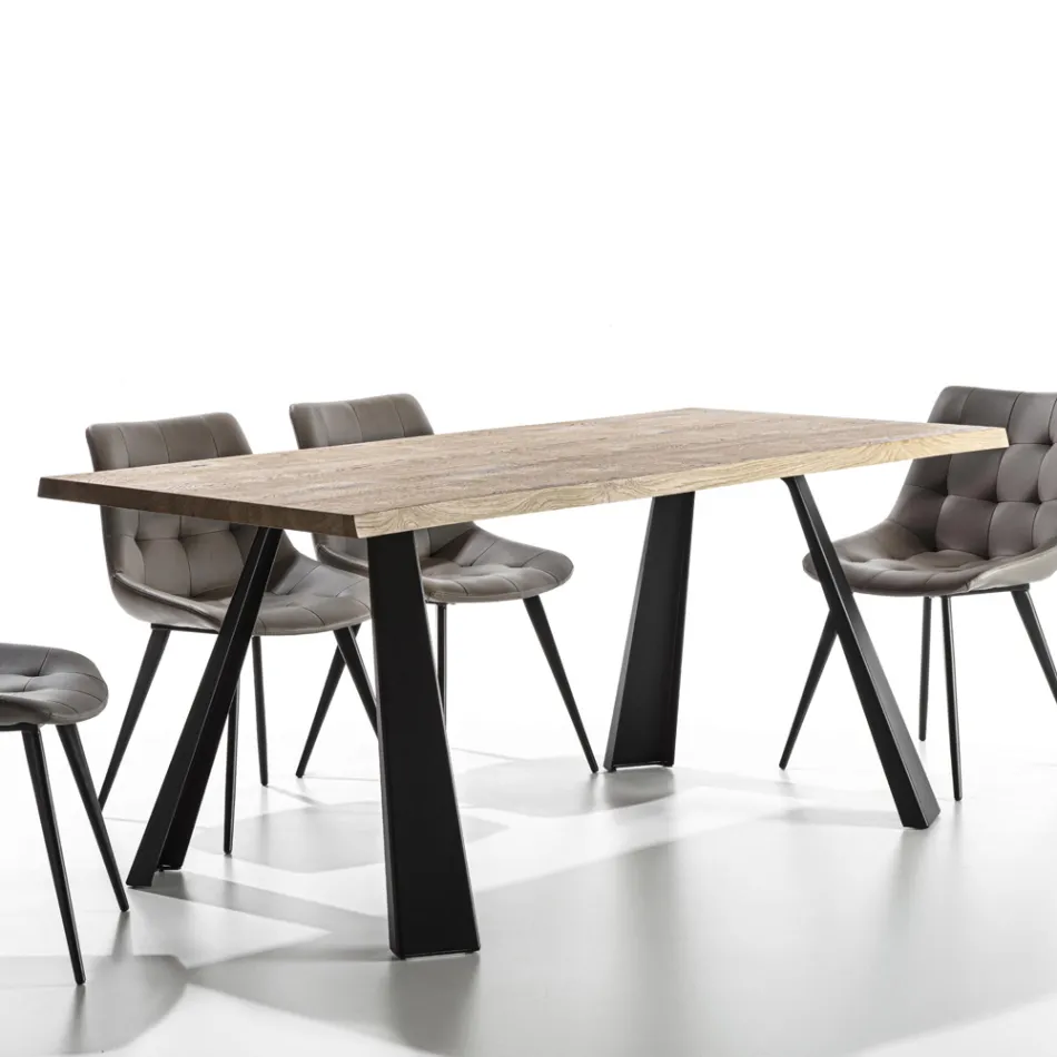 Tavolo da Pranzo Fisso Base Metallo e Piano Impiallacciato Rovere - Termoli  Viadurini