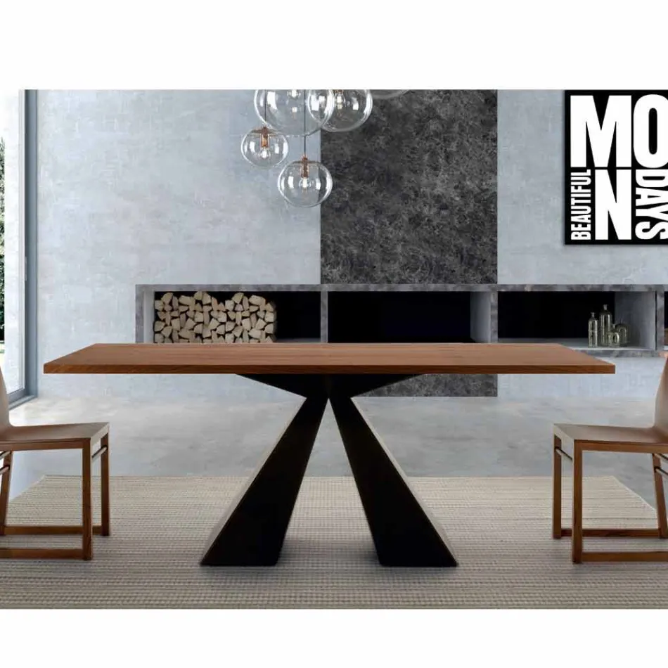Tavolo da Pranzo Impiallacciato con Base in Acciaio Made in Italy - Dalmata Viadurini