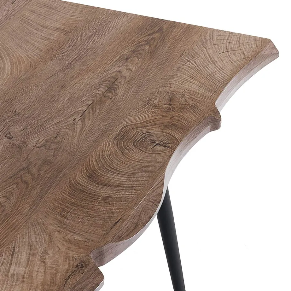 Tavolo da Pranzo in Acciaio con Piano in Mdf Finitura Quercia  - Gherardo Viadurini