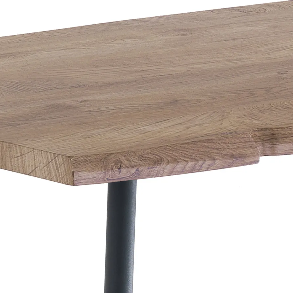 Tavolo da Pranzo in Acciaio con Piano in Mdf Finitura Quercia  - Gherardo Viadurini