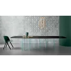 Tavolo da Pranzo in Ceramica e Base in Vetro Extrachiaro Made in Italy – Random Viadurini