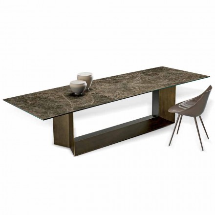 Tavolo da Pranzo in Ceramica Emperador e Metallo Bronzo Made in Italy – Moro Viadurini