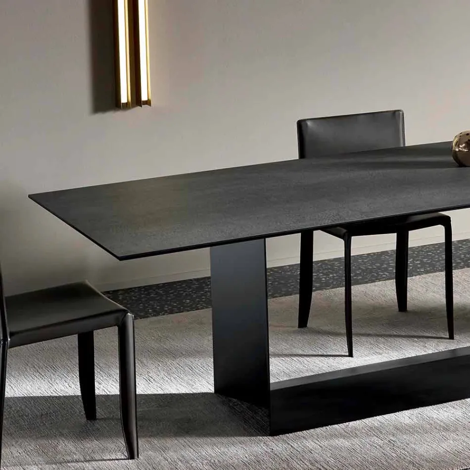 Tavolo da Pranzo in Ceramica Pietra di Savoia Antracite Made in Italy – Moro Viadurini