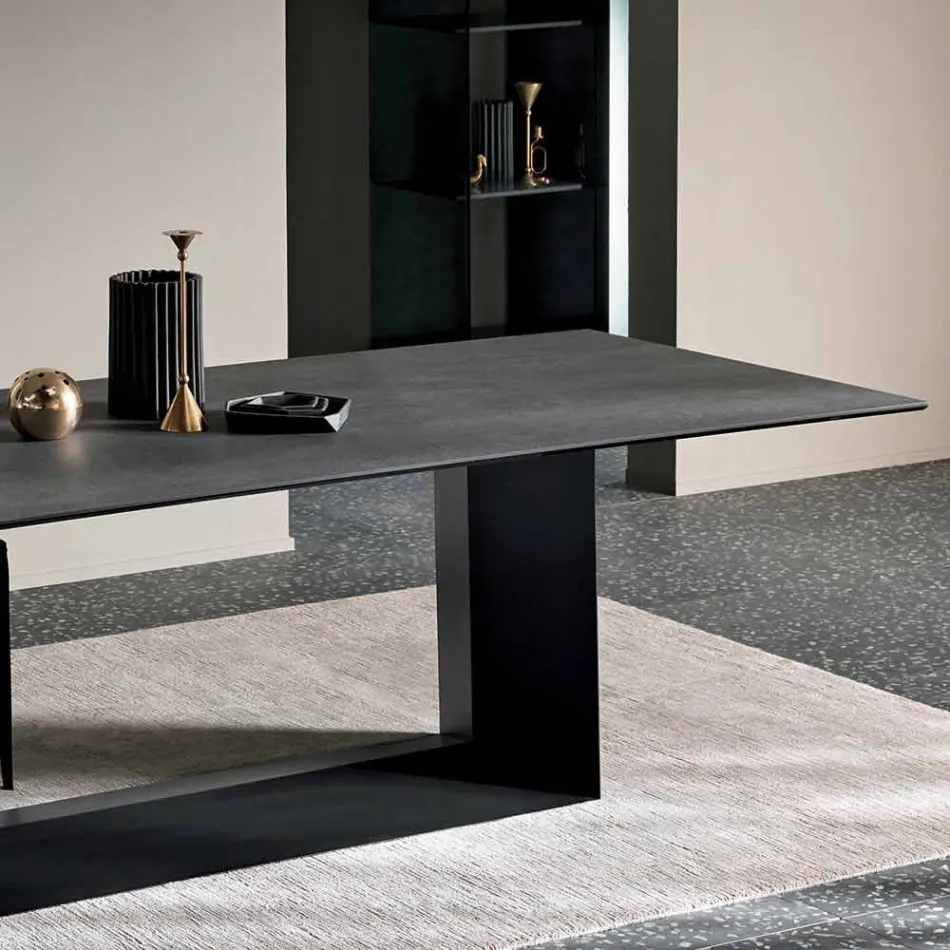Tavolo da Pranzo in Ceramica Pietra di Savoia Antracite Made in Italy – Moro Viadurini