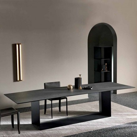 Tavolo da Pranzo in Ceramica Pietra di Savoia Antracite Made in Italy – Moro Viadurini