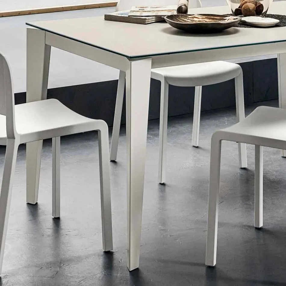 Tavolo da Pranzo in Laminam e Metallo Verniciato Realizzato in Italia - Efisto Viadurini
