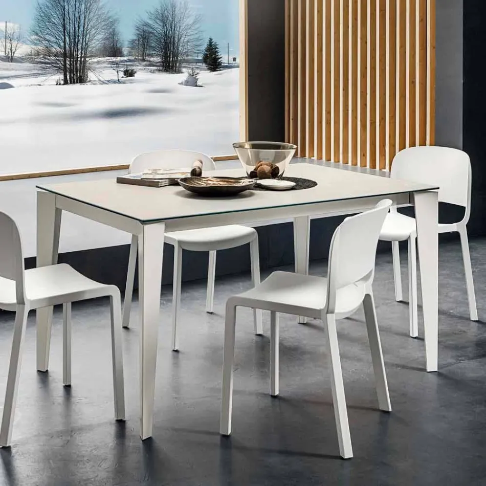 Tavolo da Pranzo in Laminam e Metallo Verniciato Realizzato in Italia - Efisto Viadurini