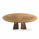 Tavolo da pranzo in legno con piano in vetro, made in Italy, Bartolo  Viadurini