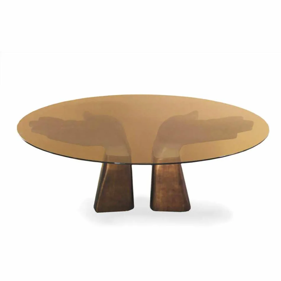 Tavolo da pranzo in legno con piano in vetro, made in Italy, Bartolo  Viadurini