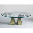 Tavolo da pranzo in legno con piano in vetro, made in Italy, Bartolo  Viadurini