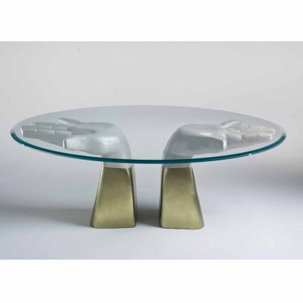 Tavolo da pranzo in legno con piano in vetro, made in Italy, Bartolo  Viadurini