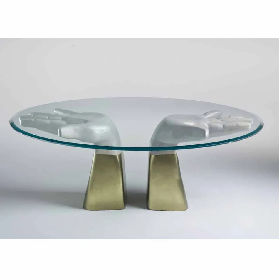 Tavolo da pranzo in legno con piano in vetro, made in Italy, Bartolo  Viadurini
