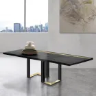 Tavolo da Pranzo in Legno di Rovere Nodato e Elementi Metallici Made in Italy - Giusy Viadurini