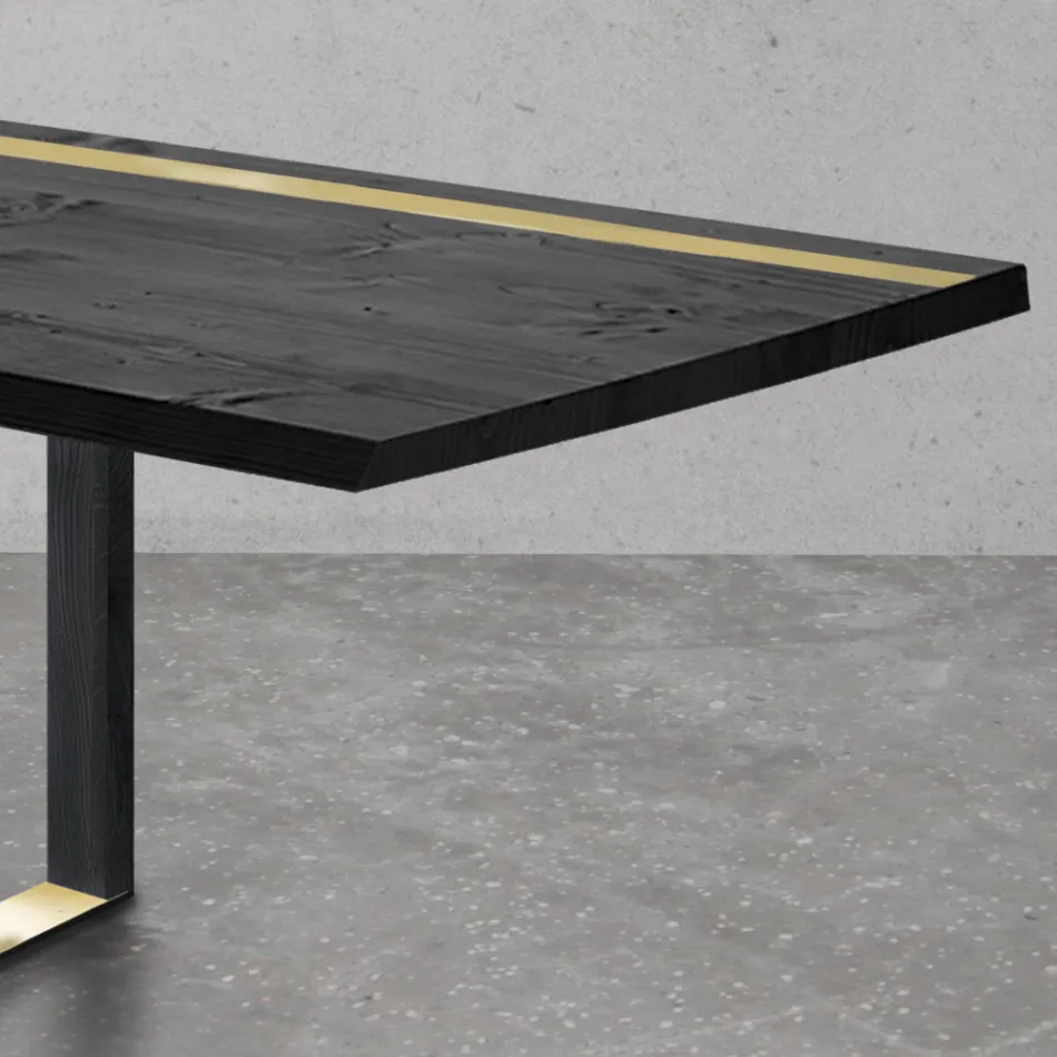 Tavolo da Pranzo in Legno di Rovere Nodato e Elementi Metallici Made in Italy - Giusy Viadurini