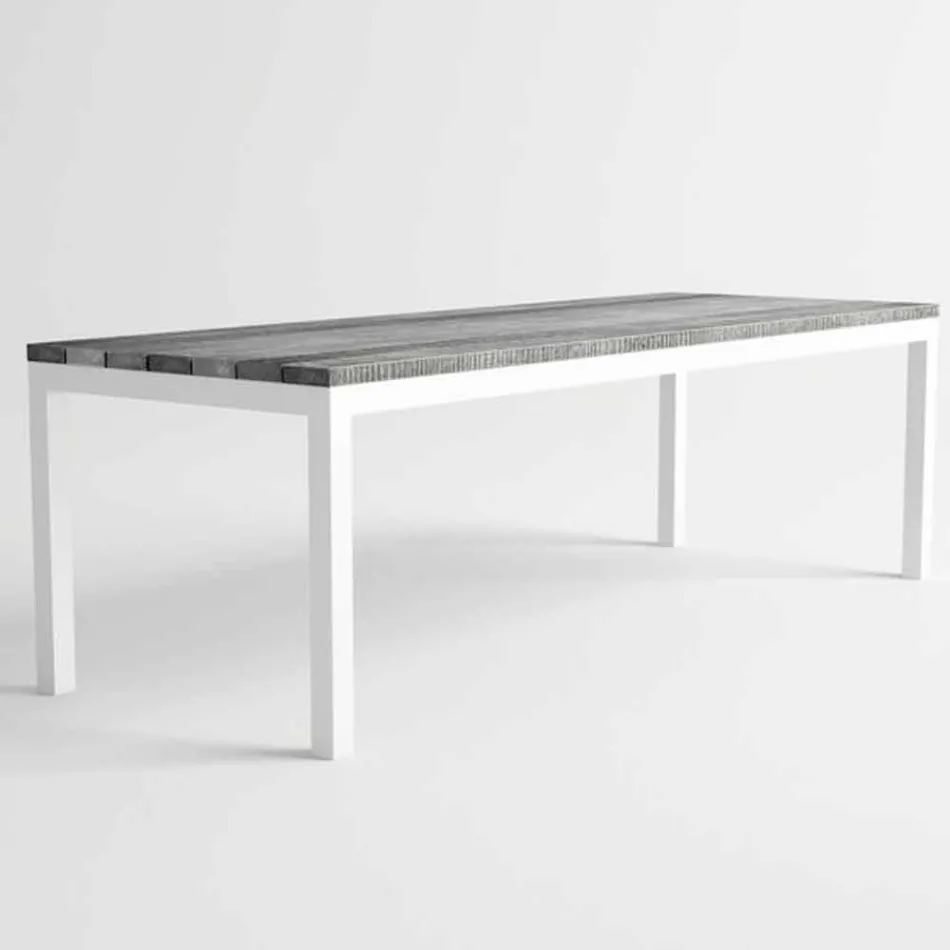 Tavolo da Pranzo in Legno e Alluminio da Esterno di Design Moderno - Gange Viadurini