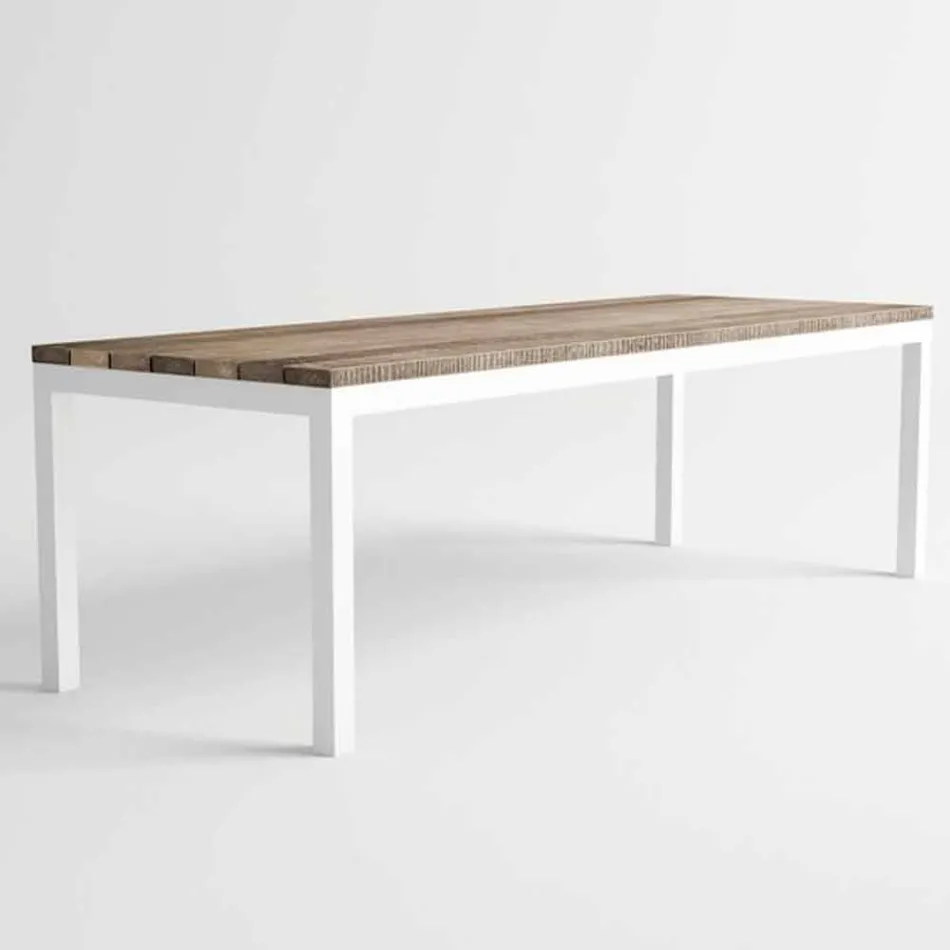 Tavolo da Pranzo in Legno e Alluminio da Esterno di Design Moderno - Gange Viadurini