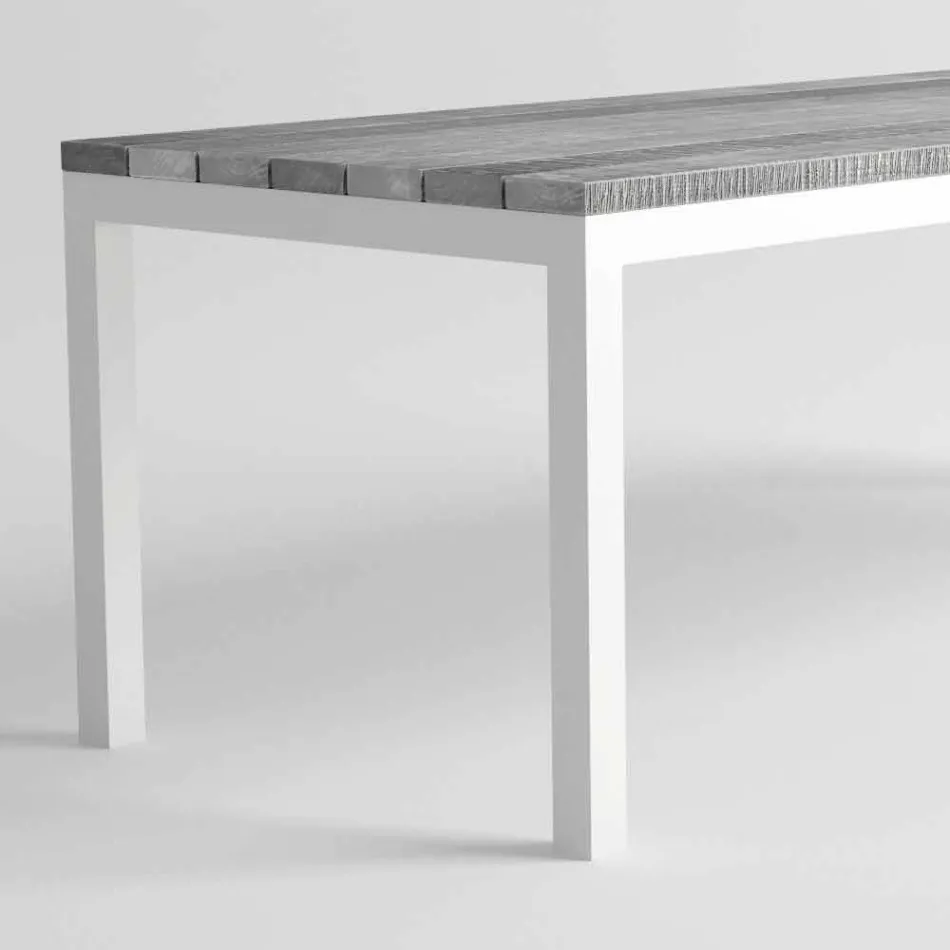 Tavolo da Pranzo in Legno e Alluminio da Esterno di Design Moderno - Gange Viadurini