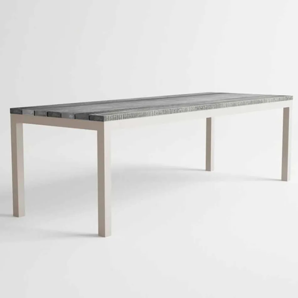 Tavolo da Pranzo in Legno e Alluminio da Esterno di Design Moderno - Gange Viadurini