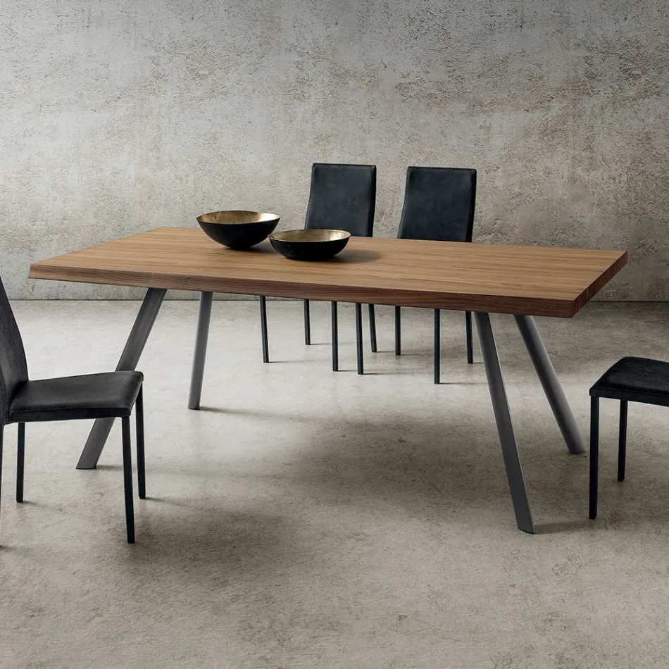 Tavolo da Pranzo in Legno e Alluminio Made in Italy, Pregiato - Lingotto Viadurini