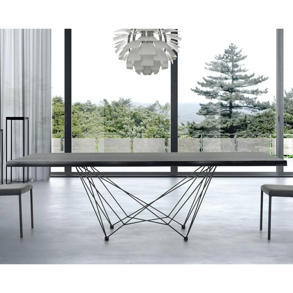 Tavolo da Pranzo in Legno Impiallacciato e Acciaio Made in Italy – Ezzellino Viadurini
