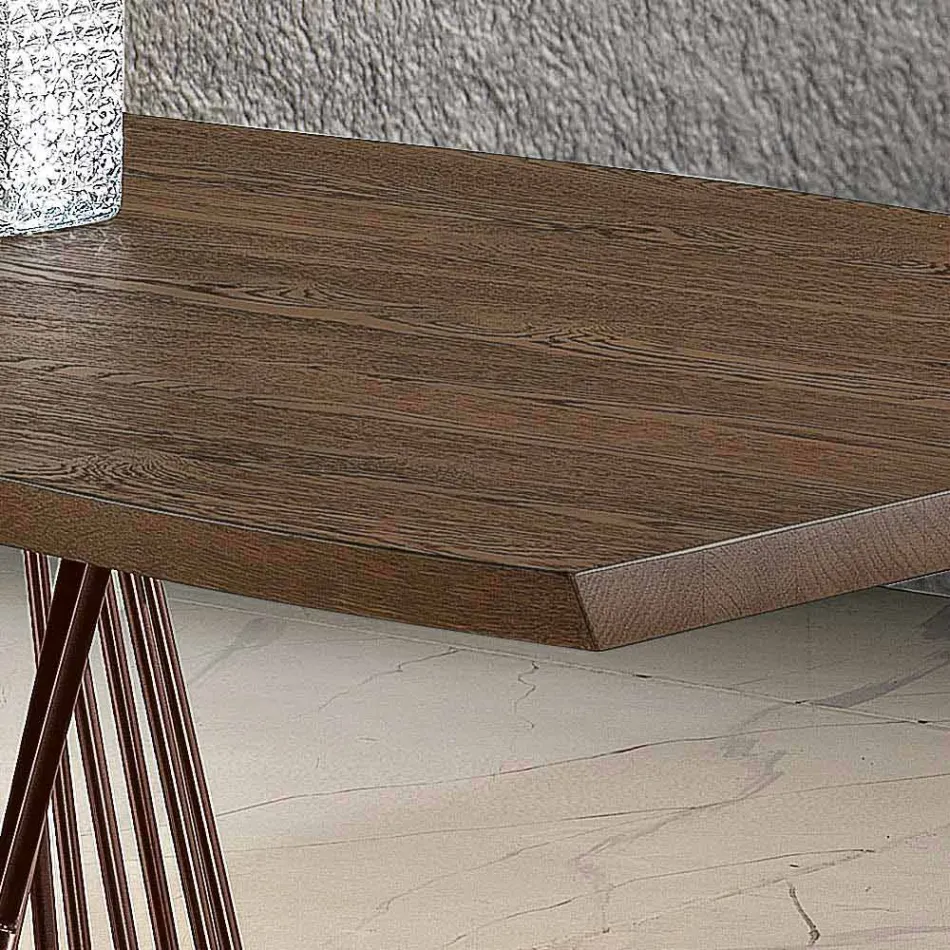 Tavolo da pranzo in legno massellato moderno fatto in Italia, Mitia Viadurini