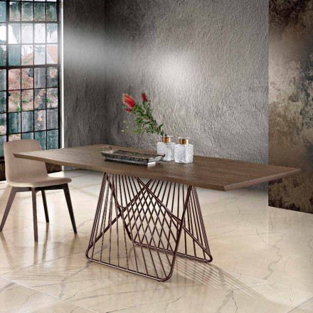 Tavolo da pranzo in legno massellato moderno fatto in Italia, Mitia Viadurini
