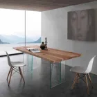 Tavolo da pranzo in legno massello e vetro Marlon Viadurini