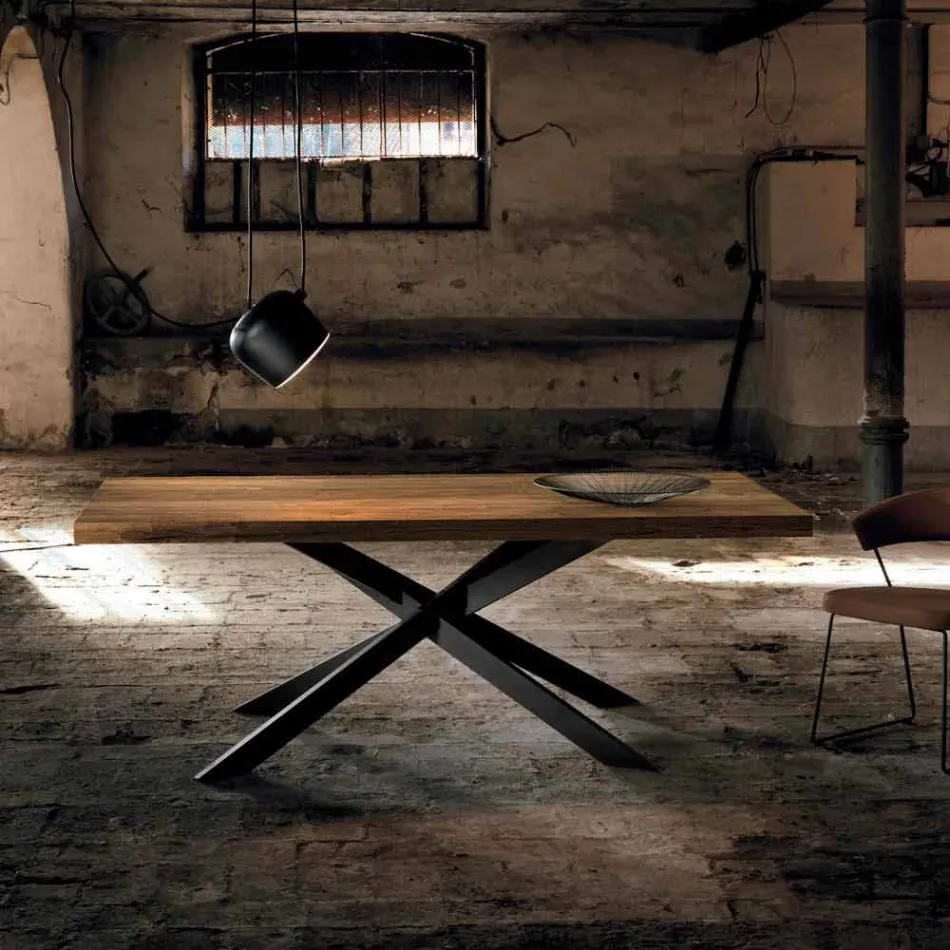 Tavolo da pranzo in legno massello moderno fatto in Italia Oncino Viadurini