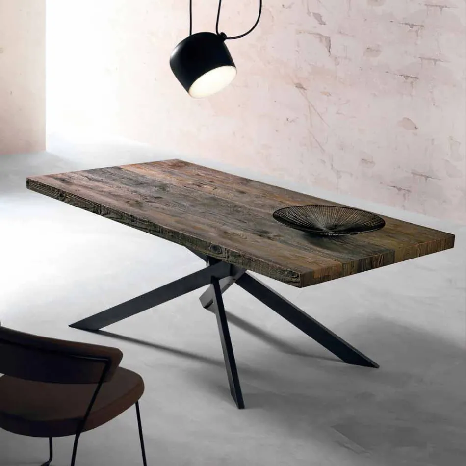 Tavolo da pranzo in legno massello moderno fatto in Italia Oncino Viadurini