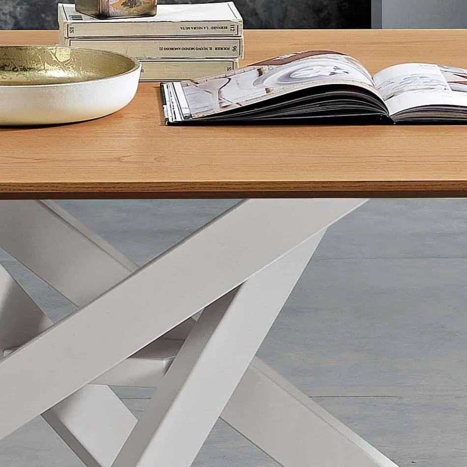 Tavolo da pranzo in legno MDF e metallo moderno made in Italy, Dionigi Viadurini