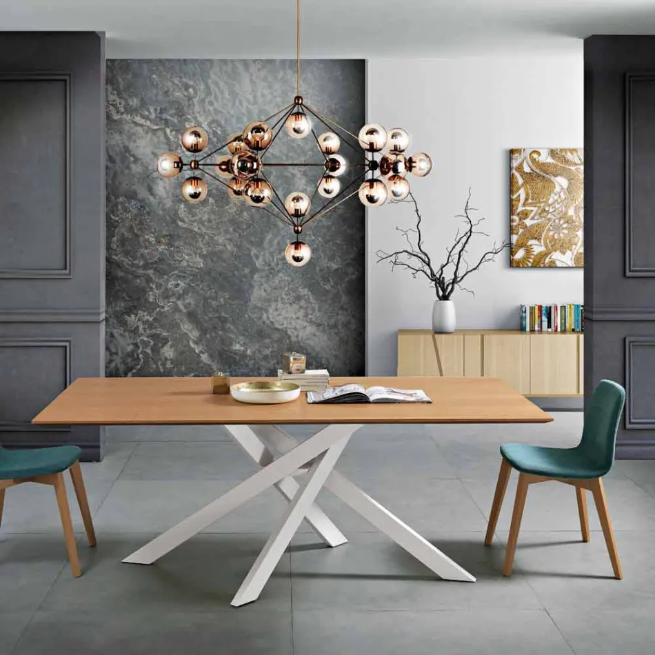 Tavolo da pranzo in legno MDF e metallo moderno made in Italy, Dionigi Viadurini