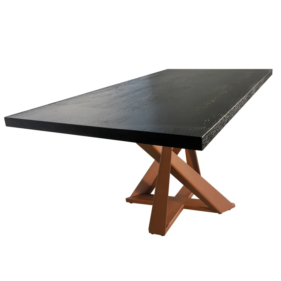 Tavolo da Pranzo in Legno Rovere e Metallo Color Rame Nuvolato Made in Italy - Patty Viadurini