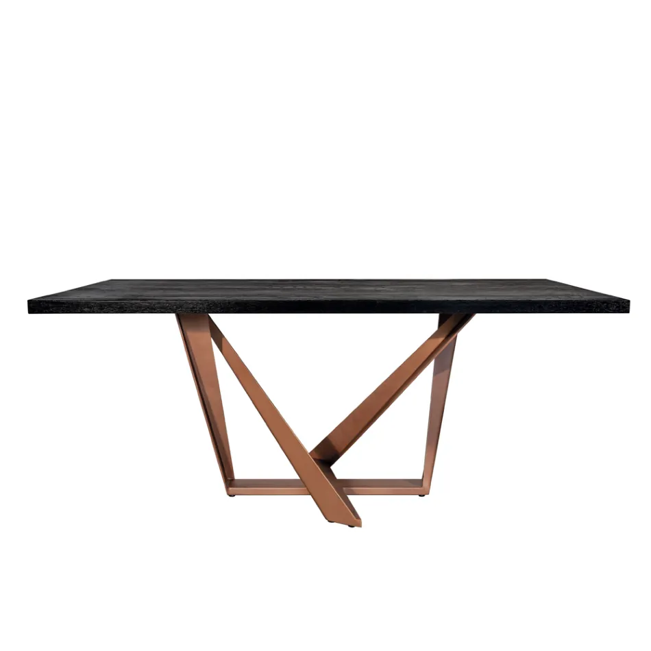 Tavolo da Pranzo in Legno Rovere e Metallo Color Rame Nuvolato Made in Italy - Patty Viadurini