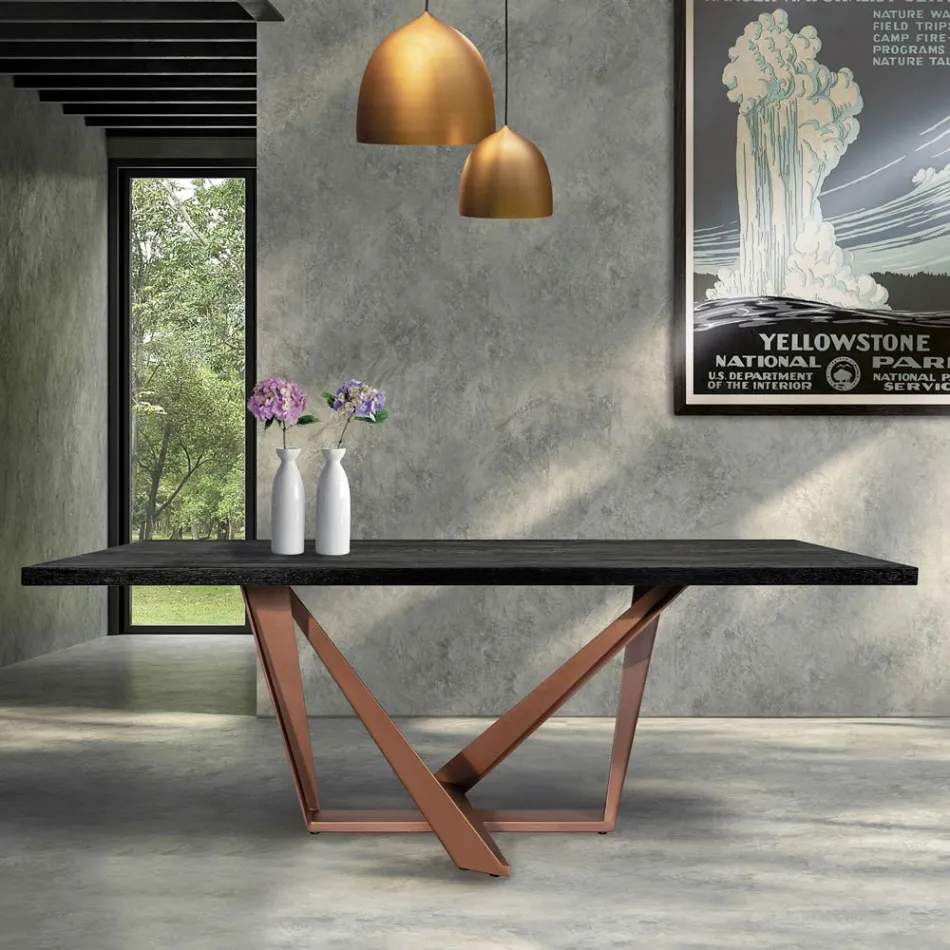 Tavolo da Pranzo in Legno Rovere e Metallo Color Rame Nuvolato Made in Italy - Patty Viadurini
