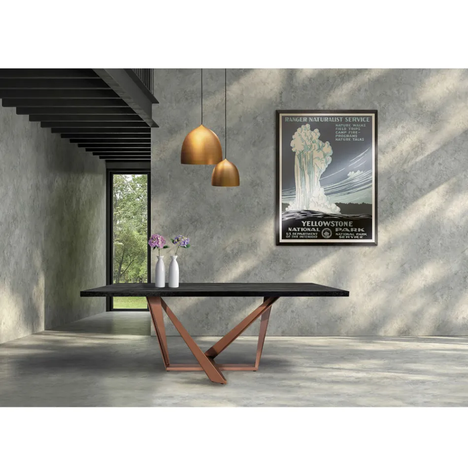 Tavolo da Pranzo in Legno Rovere e Metallo Color Rame Nuvolato Made in Italy - Patty Viadurini