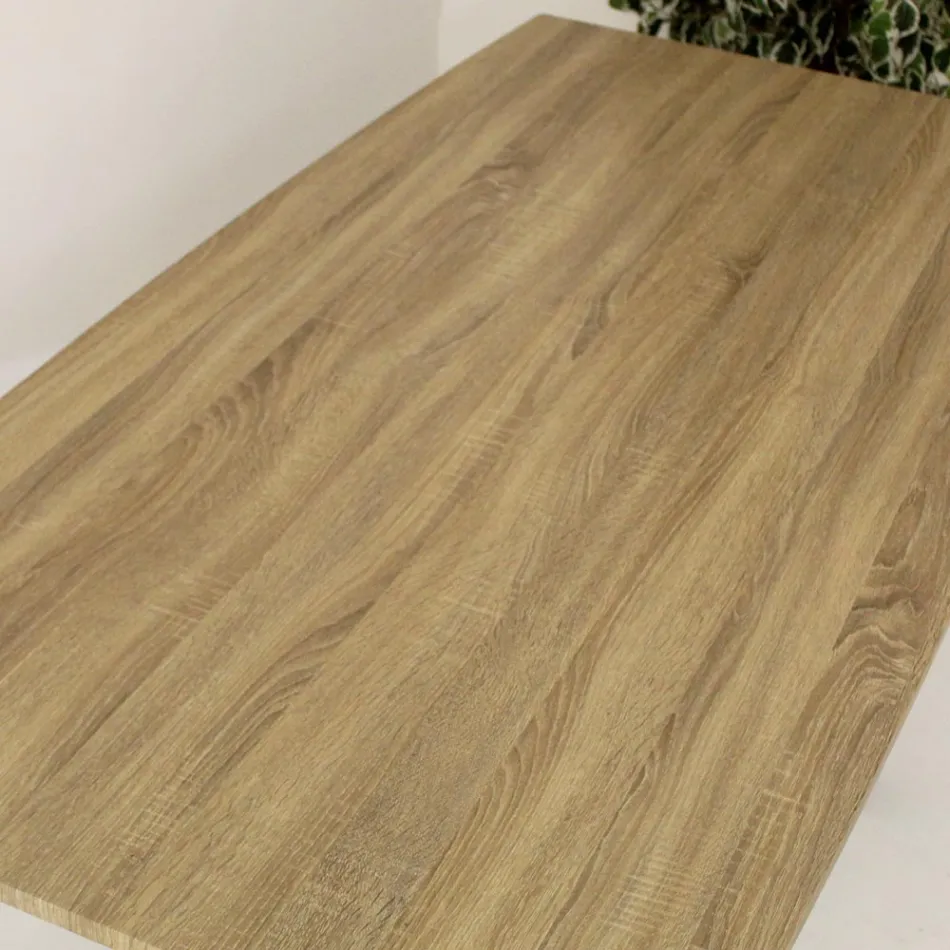 Tavolo da Pranzo in MDF Effetto Legno e Base in Metallo Nero - Tramonto Viadurini