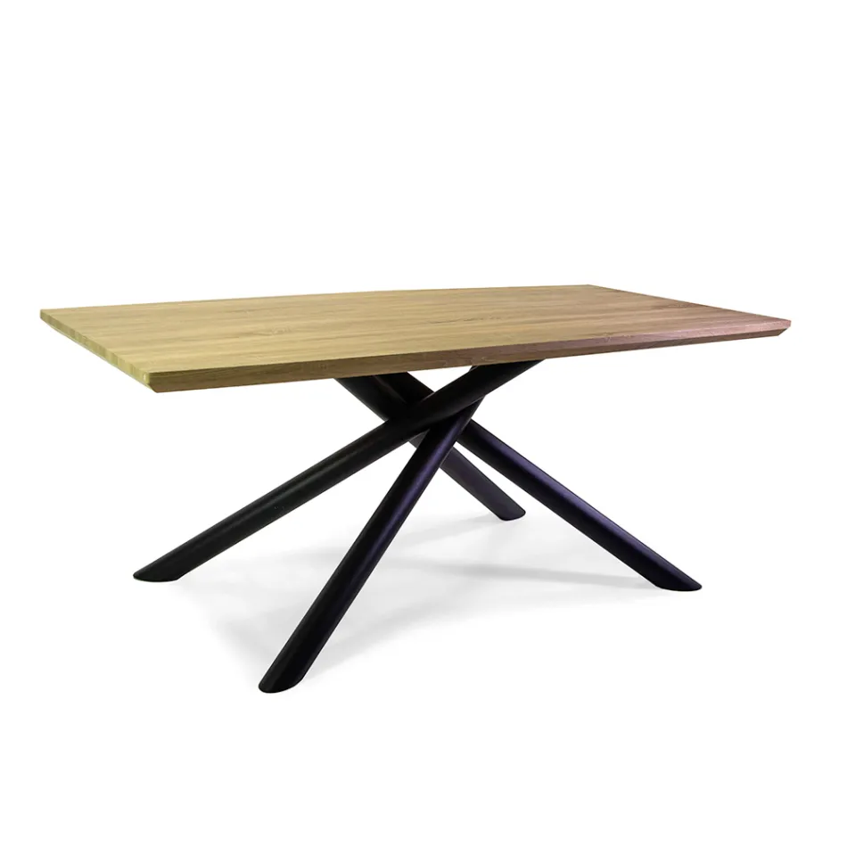 Tavolo da Pranzo in MDF Effetto Legno e Base in Metallo Nero - Tramonto Viadurini