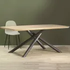 Tavolo da Pranzo in MDF Effetto Legno e Base in Metallo Nero - Tramonto Viadurini
