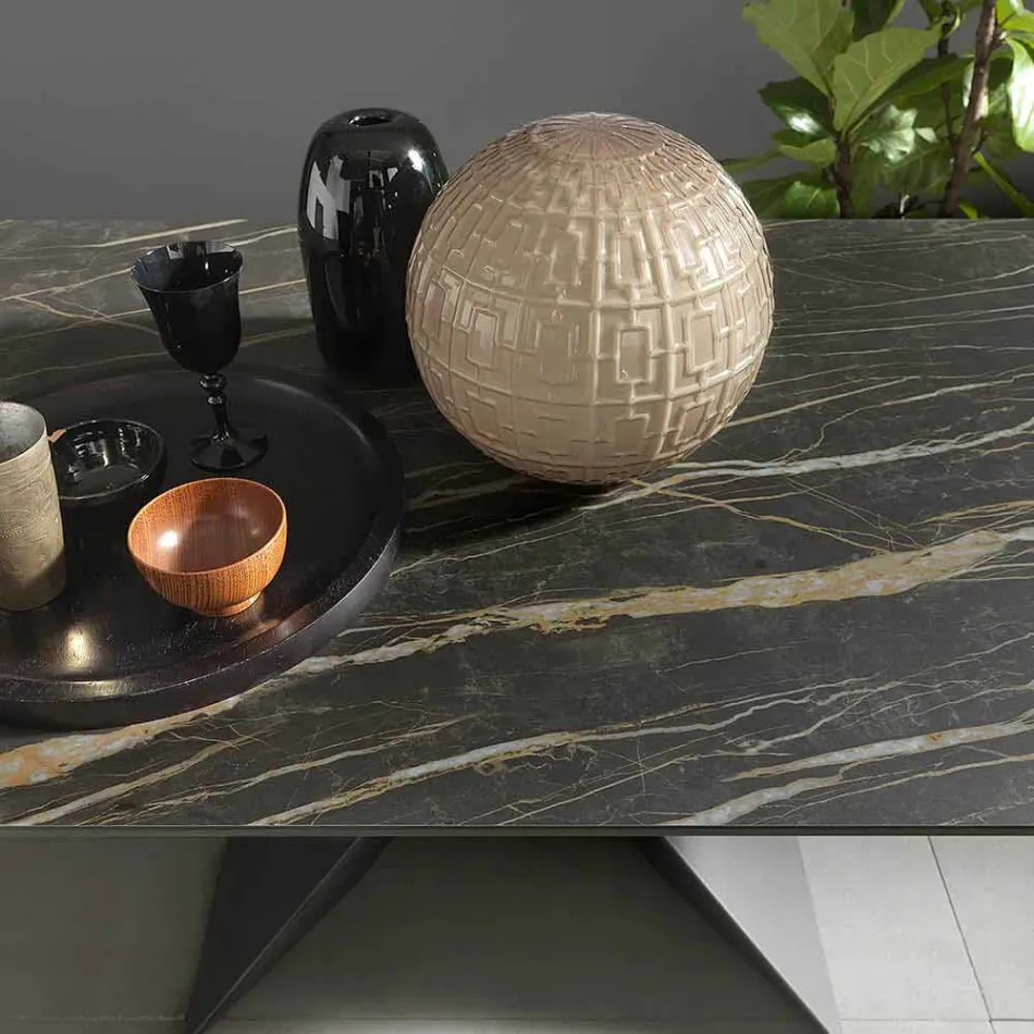 Tavolo da Pranzo in Metallo e Piano in Ceramica Design Made in Italy - Anaconda Viadurini
