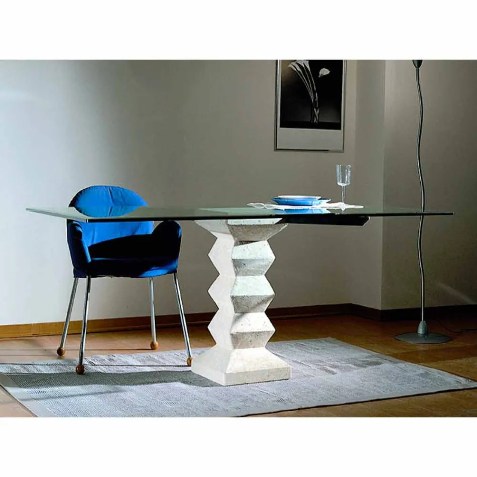 Tavolo da pranzo in pietra e cristallo dal design moderno Bacco Viadurini