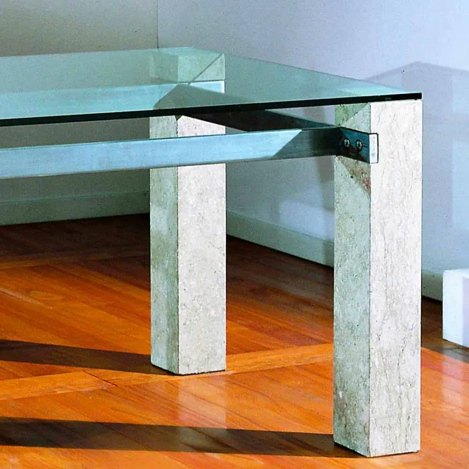 Tavolo da pranzo in pietra e cristallo dal design moderno Ebea Viadurini