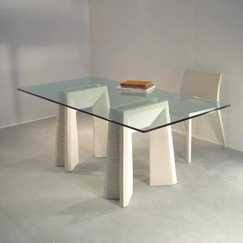 Tavolo da pranzo in pietra e cristallo di design moderno Arianna Viadurini