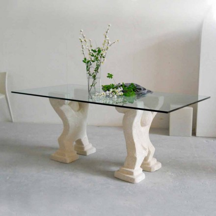 Tavolo da pranzo in pietra e cristallo di design moderno Medusa Viadurini