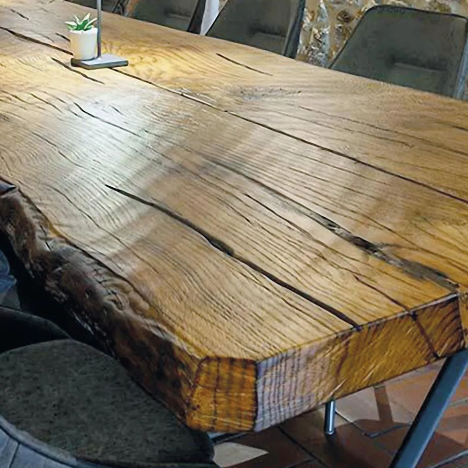 Tavolo da Pranzo in Quercia Secolare e 14 Sedie Incluse Made in Italy - Dite, Pezzo Unico Viadurini