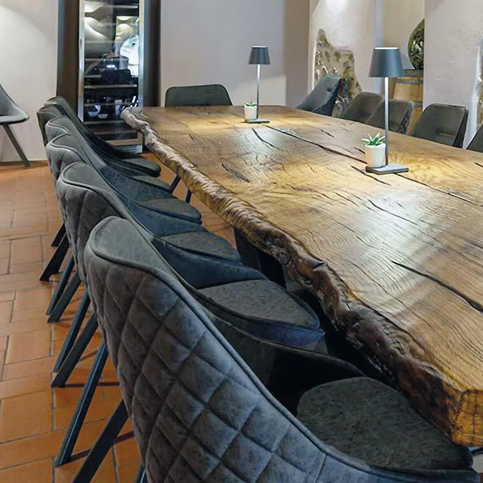 Tavolo da Pranzo in Quercia Secolare e 14 Sedie Incluse Made in Italy - Dite, Pezzo Unico Viadurini