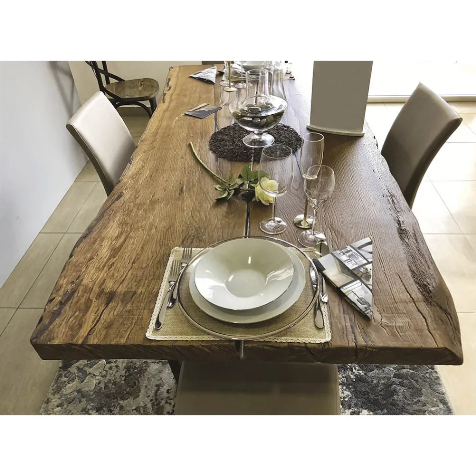 Tavolo da Pranzo in Quercia Secolare e Metallo Made in Italy - Dite, Pezzo unico Viadurini