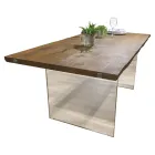 Tavolo da Pranzo in Rovere Massello e Base in Cristallo Made in Italy - Iker Viadurini