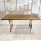 Tavolo da Pranzo in Rovere Massello e Base in Cristallo Made in Italy - Iker Viadurini