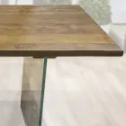 Tavolo da Pranzo in Rovere Massello e Base in Cristallo Made in Italy - Iker Viadurini